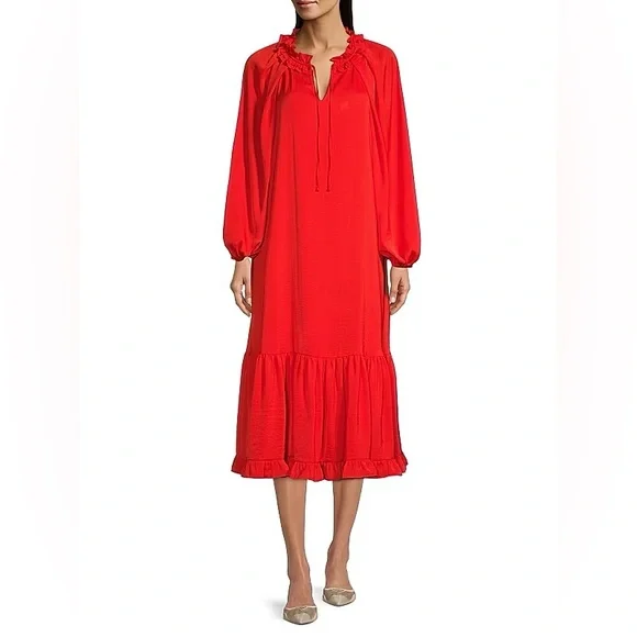 Kobi Halperin Torrence Tiered Midi-Dress Midi Dress Long Balloon Sleeves Ruffles - Picture 2 of 13